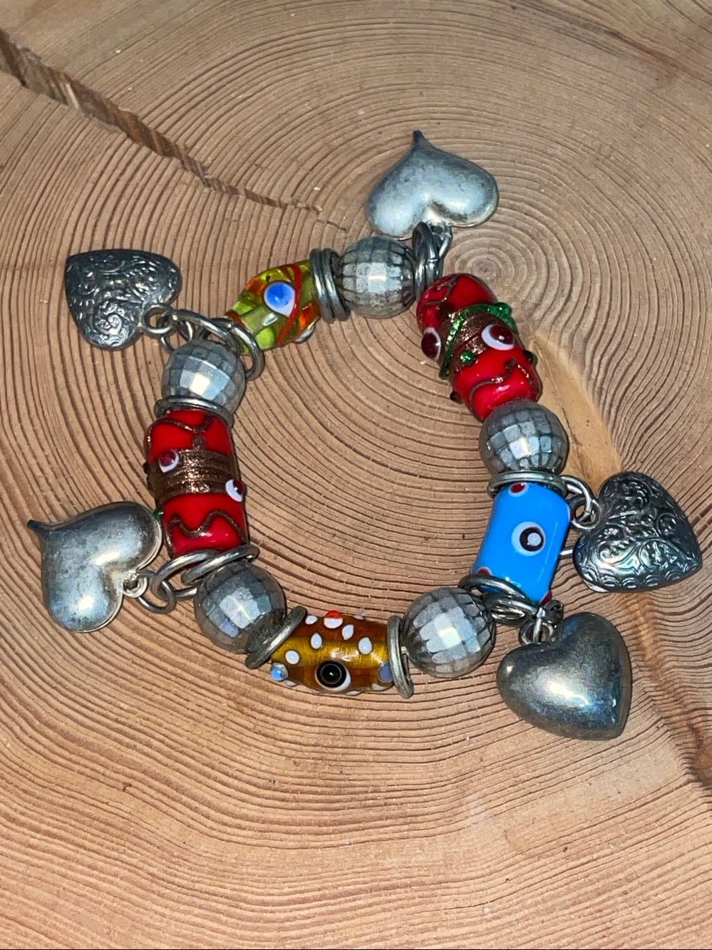 Silpada Retired Sterling Silver Heart Lampwork Glass Bead Charm Bracelet B0871
